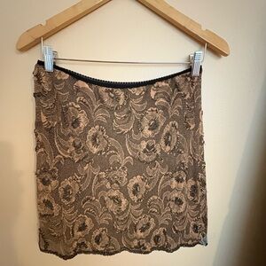 Vivienne Tam - Black and Tan Floral Mini Skirt - See through !